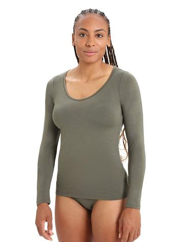 Women's Icebreaker Merino Siren Long Sleeve Sweetheart Top Underwear Loden | CA 1259TCEV